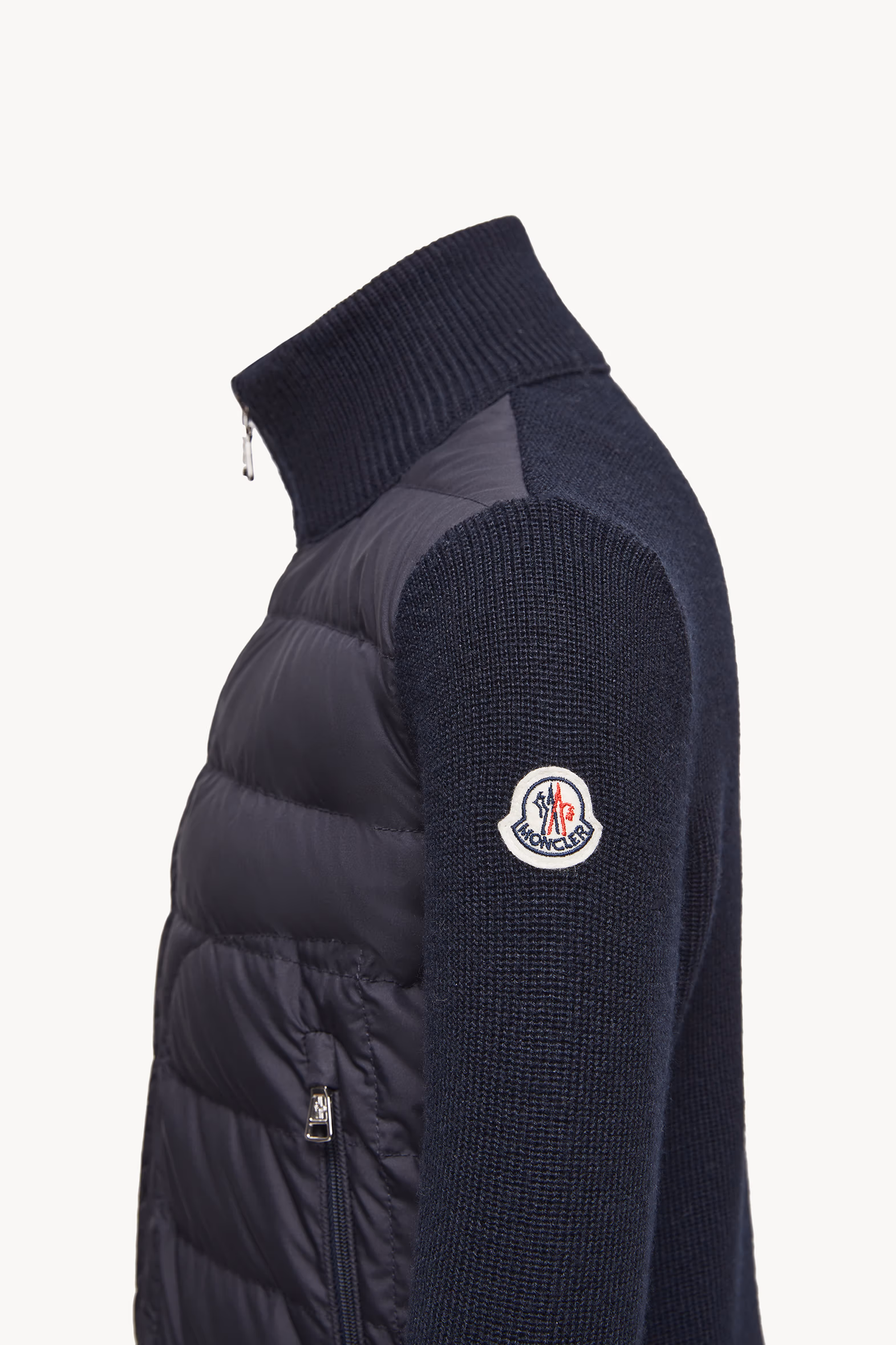 Padded Wool Blend Zip-Up Cardigan Boy Navy Blue Moncler 3